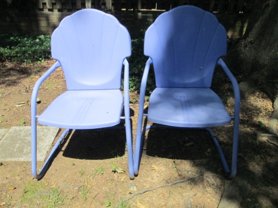 Pair of Shell Back Cantilevering Bouncy Metal Arm Chairs