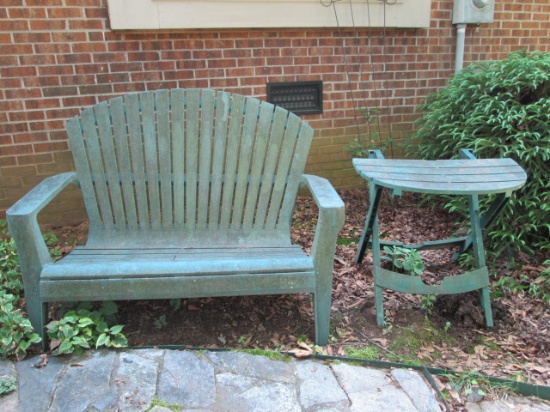Green Hard Plastic Fan Back Bench and Folding Table