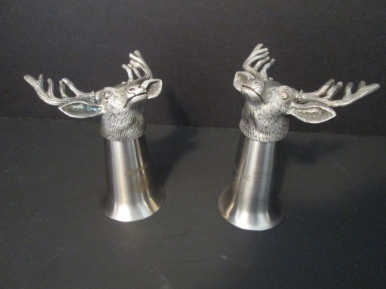 Two Jagermeister Pewter Stag Stirrup Cups
