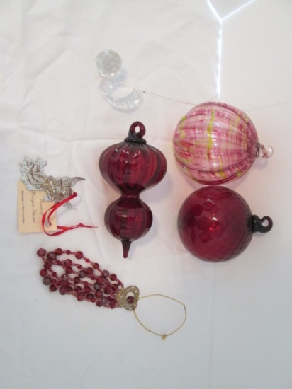 Hand Blown Art Glass Ornaments, Faceted Crystal Prisms, Pewter Angel