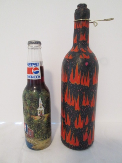 Signed Handpainted "Pepsi Grist Mill" Countryside Scene on Pepsi Longneck Bottle