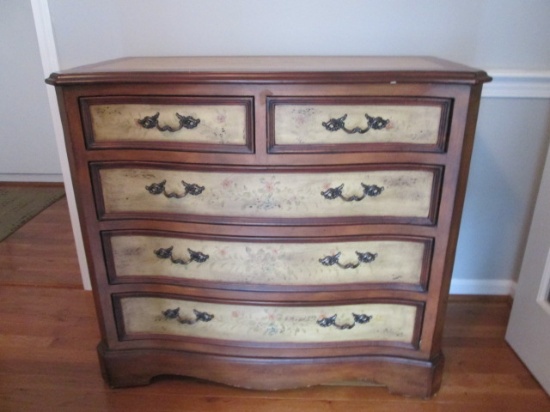 Hand Decorated 2 over 3 Bowfront Chest with Clipped Corners