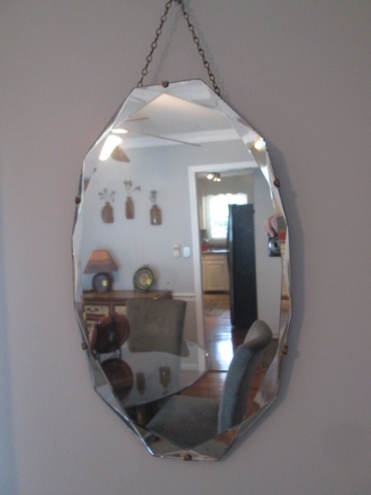 Vintage Faceted Beveled Edge Frameless Mirror