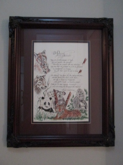 Albert Schweitzer's "A Prayer for Animals" L.V. Dutter Signed Illustrated Screen Print