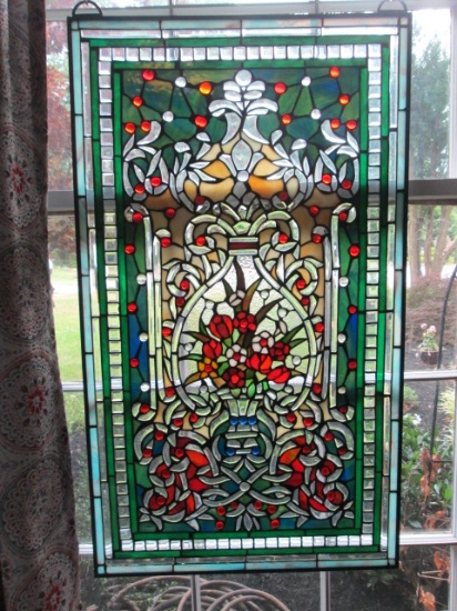 Stained Glass Style Panel with Flowers in Vase Design