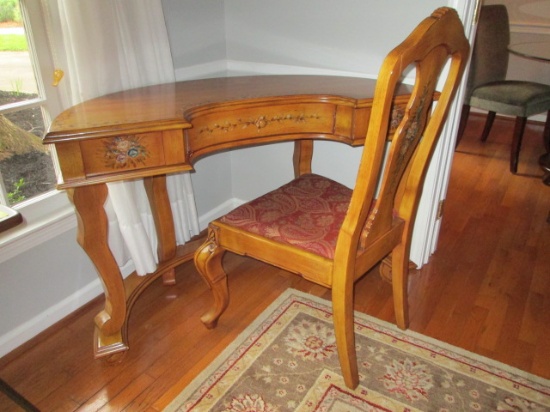 Hand Decorated Demi Lune Desk with Matching Chair
