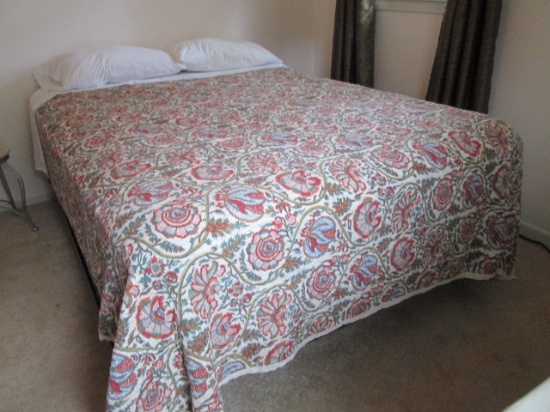 Vintage Handmade Quilt, Twin Size Coverlet, Queen Sheet Set, Metal Queen