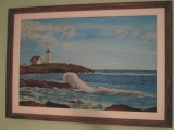 J. Novak Signed Original Lighthouse Sea Scape Painting