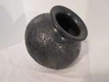 Signed Round Bottom Black Clay Pottery Vessel