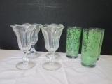 Pressed Glass Parfait Glasses and Three Polish Tumblers