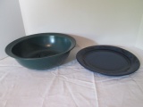 Pfaltzgraff Southwestern Design Green Serving Bowl and Blue Dinner Plate