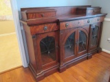 Havertys Collection Breakfront Illuminated Flame Mahogany Buffet Server
