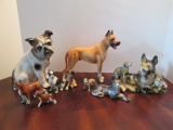 Grouping of Porcelain Dog Figurines-Bulldog, German Shepherds, Boxers and
