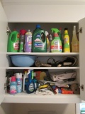 Laundry Cabinet Contents-Cleaning Products, Swifter Dusters, Laundry Cleaners, etc.