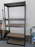 Black Metal 5 Tier Shelf Unit with Particle Board Shelves