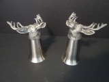 Two Jagermeister Pewter Stag Stirrup Cups