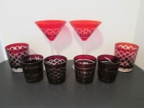 Ruby Red Cut to Clear Crystal Old Fashions and Cocktail Glasses