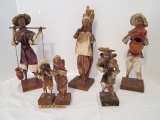 Five Mexican Street Art Paper Mache Villagers with Sculpted Pottery Faces