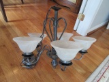 Bronzed 5 Arm Chandlier with Satin Glass Shades