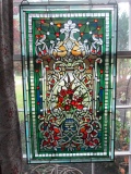 Stained Glass Style Panel with Flowers in Vase Design