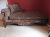 Haverty's Sculpted Velour Rolled Arm Chaise with Carved Shell Design