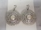 Silvertone Round Earrings with Mother of Pearl Stones
