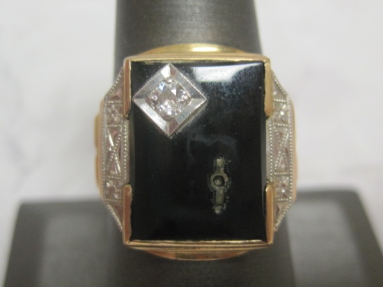 Antique 14k Gold Man's Onyx Ring- Missing Center Emblem