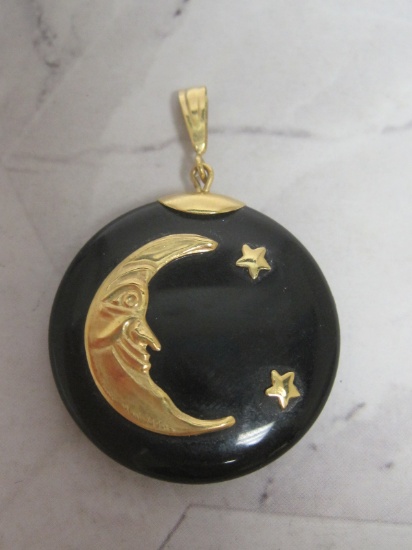 18k Gold Onyx Moon and Star Pendant