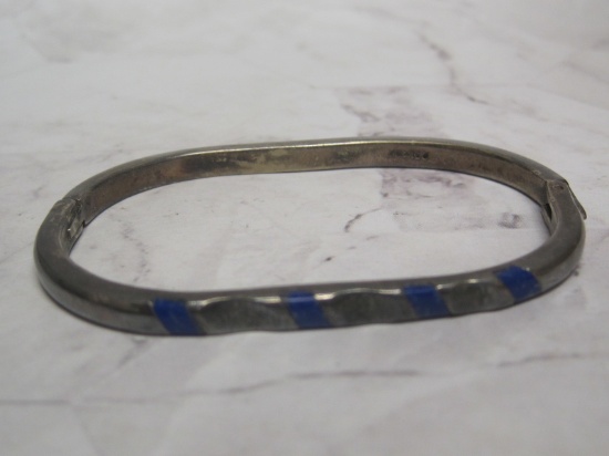Sterling Silver Bracelet with Lapis Inlay