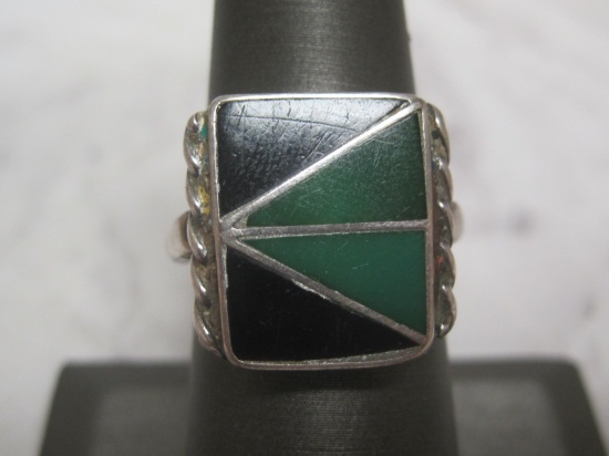 Sterling Silver Southwestern Ring with Malachite & Onyx Inlay Ring