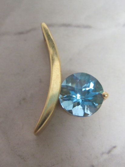 14k Gold Custom Blue Topaz Pendant