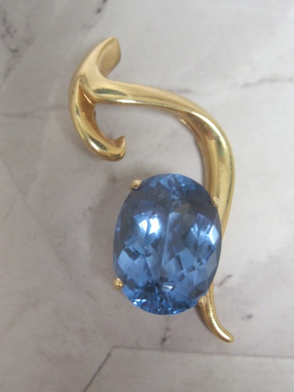 Large 14k Gold Blue Topaz Pendant