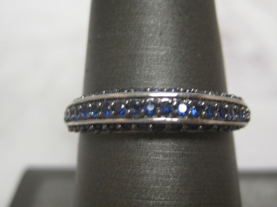 Sterling Silver Band Ring with Blue Stones