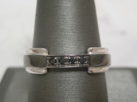 Sterling Silver Ring with Onyx Inlay and Black Crystal