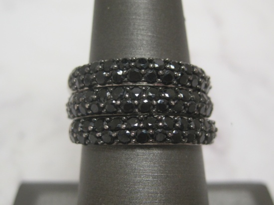 Set of (3) Sterling Silver Black Crystal Band Rings