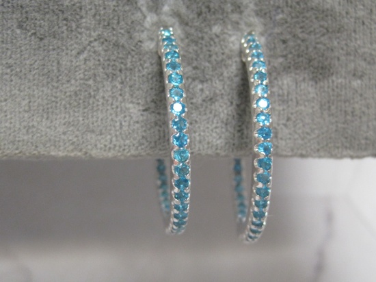 Sterling Silver Hoop Earrings with Blue Stones
