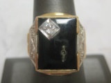 Antique 14k Gold Man's Onyx Ring- Missing Center Emblem