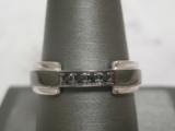 Sterling Silver Ring with Onyx Inlay and Black Crystal