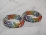 Sterling Silver Multi-Colored Crystal Hoop Earrings