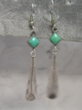 Sterling Silver Feather Earrings with Malachite Stones