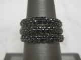 Set of (3) Sterling Silver Black Crystal Band Rings