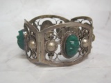 Sterling Silver Hinged Bracelet with Malachite Stones