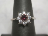14k White Gold Garnet and Diamond Ring