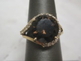 10k Gold Smokey Quartz and Diamond Ring