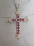 Sterling Silver Ruby Cross Pendant