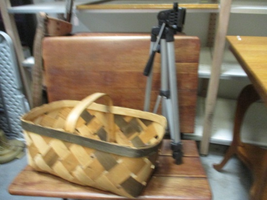 Vintage Braided Market Basket and Camera Tri-Pod