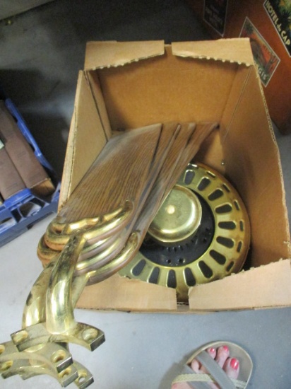 Brass and Wood Grain Ceiling Fan