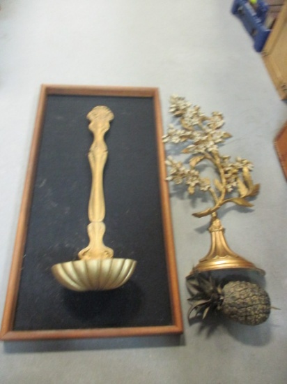 Retro Pineapple in Gilded Gold Spoon Framed Art, Gold Flower Hanging,