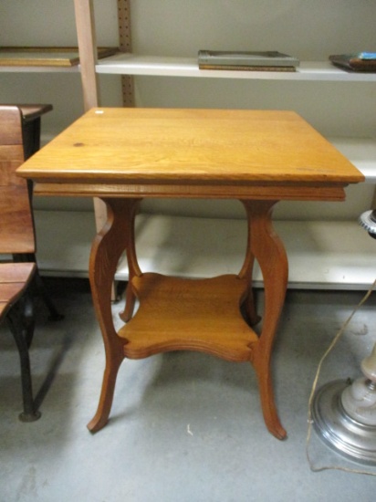 Antique Oak Curved Leg with Undershelf Side Table