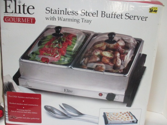 New Old Stock Elite Gourmet Stainless Steel Buffet Server with Warming Tray